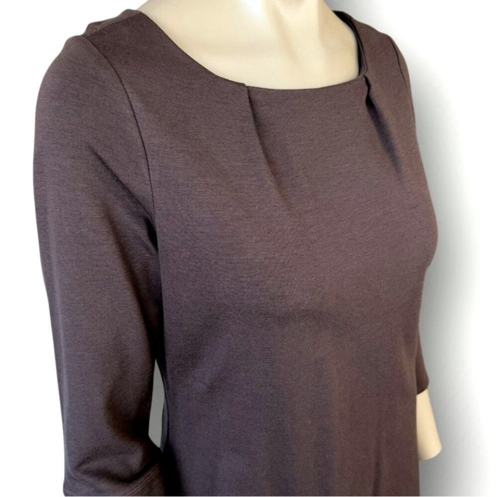 Brown Pleated 3/4 Sleeve Fitted Blouse